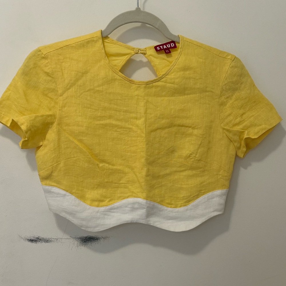 Staud Yellow and White Crop Top